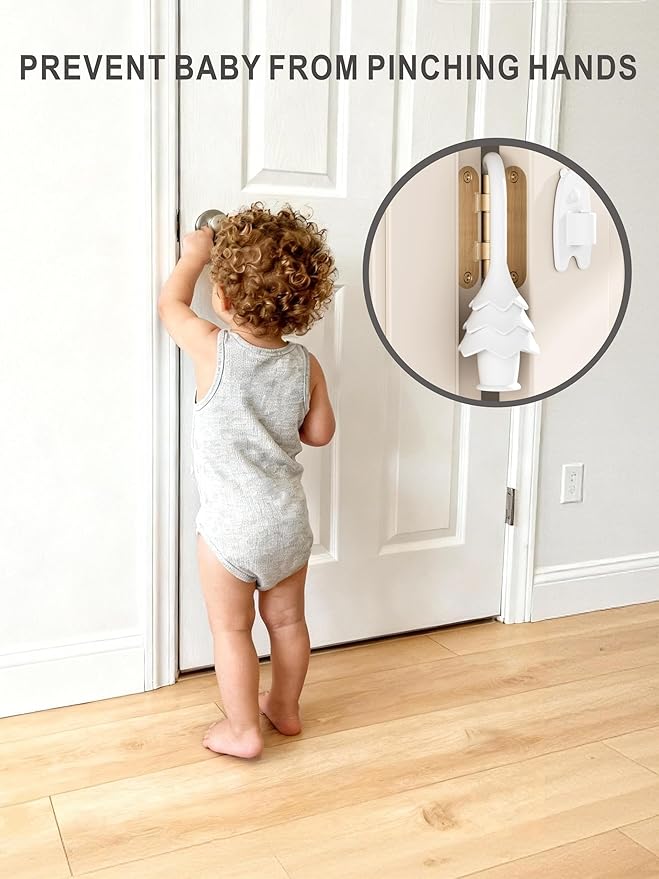 YOFENZO Christmas Tree Hanging Silicone Door Pinch Guard and Anti Door Slam Stopper,Child Safety Finger Pinch Guard,Baby Proofing Doors to Keep Door Open Stop Door from Slamming(2 PCS White)