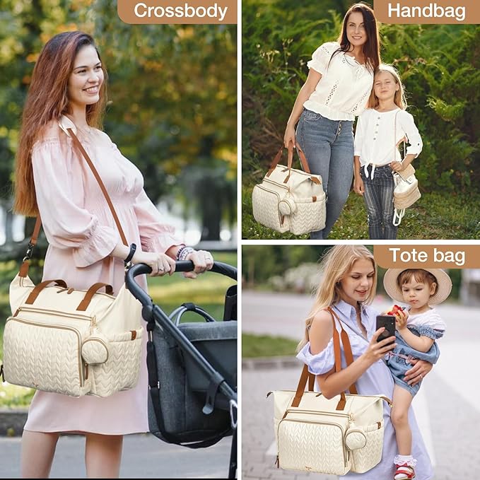 Tonyeee Diaper Bag Tote, Large Baby Diaper Bags Waterproof, Hospital Bag for Labor Delivery with Pacifier Case, Changing Pad, Shoulder Strap, Beige