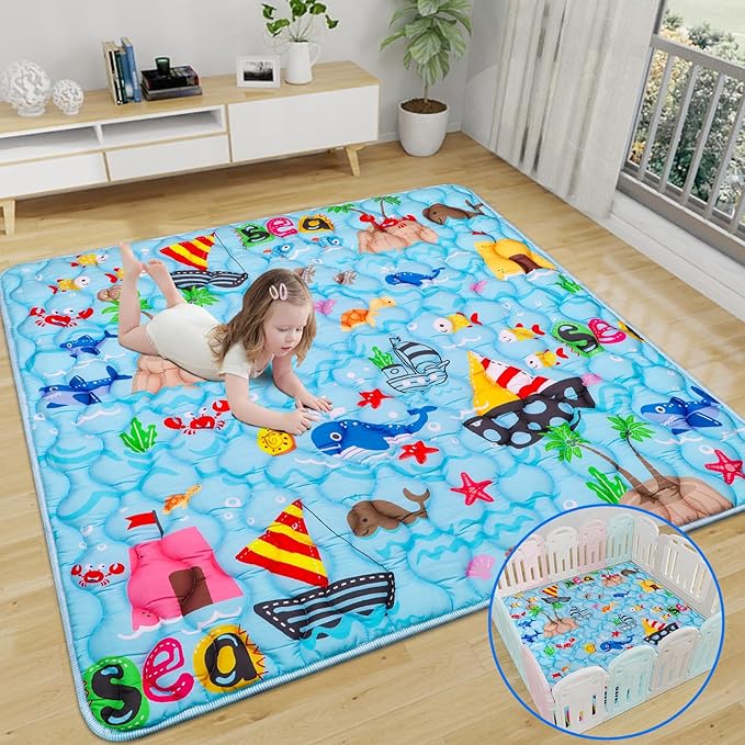 Ocean Baby Gyms Playmats for Playpen Playyards, 50"×50" Thicken Soft Padding Play Mat Babies Toddlers Infants Baby Crawling Mat