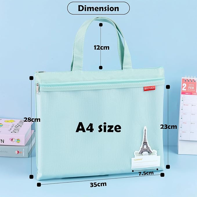 BRZUKA Mesh Zipper Pouch 11x13.7 in, A4 Double Pocket Waterproof File Bag with Handle, Document Storage for School/Travel/Office/Cross Stitch/Puzzle (Green)
