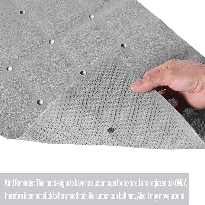 Foldable Non Slip Silicon Bath Mat Bathtub mat no Suction Cups Shower mats for Textured Tub and Reglazed Tub (Foldable -Grey, 28-inch x 14-inch)