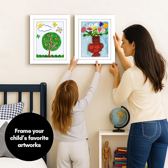 Americanflat - 2 Pack - Kids Artwork Frame Changeable (White) - Magnetic Door Holds 100 Art Pieces - 8.5x11 Letter Size Display with Mat or 10x12.5 Without Mat - My Mini Masterpiece
