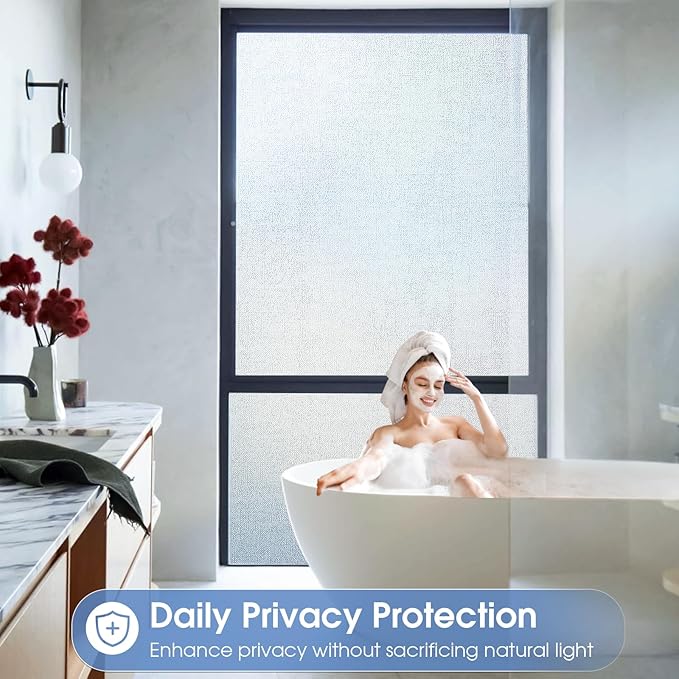 SUNBABY Window Privacy Film Frosted Glass Static Clings Heat Blocking, Decorative Bathroom Door Windows Coverings Frosting Day and Night Privacy Film Home Window Tint,35.4x78.7IN
