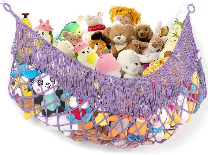 Stuffed Animal Hammock - Extra Large 56'' Long, Stuffed Animal Storage, stuffed animal Holder net, Hammock Large, Storage Hanging Organizer - Lavender