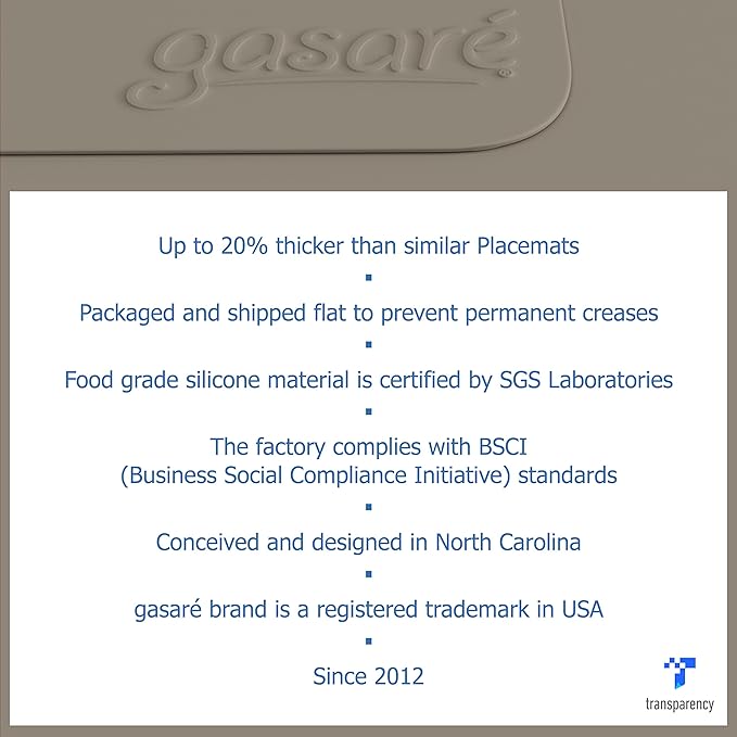 GASARÉ, Placemats Set of 4, Silicone Placemats, Table Mats, Non-Slip, Easy to Clean, Heat Resistant, Flexible, 20% Thicker, 16 x 12 inches x 1.1mm, Taupe