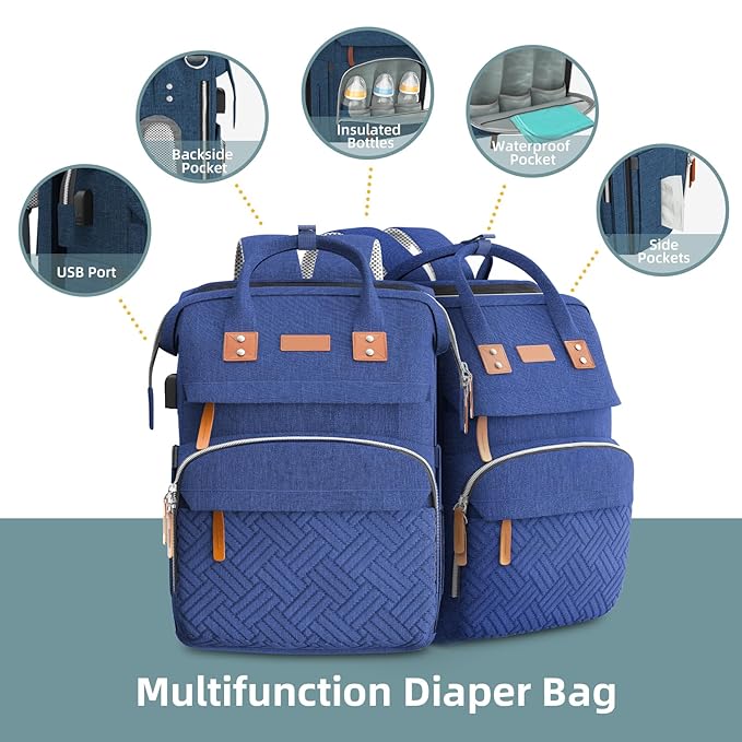 ISMGN Diaper Bag Backpack, Large Diaper Bag, Multifunctional Diaper Bag, Baby Bag, Navy Blue