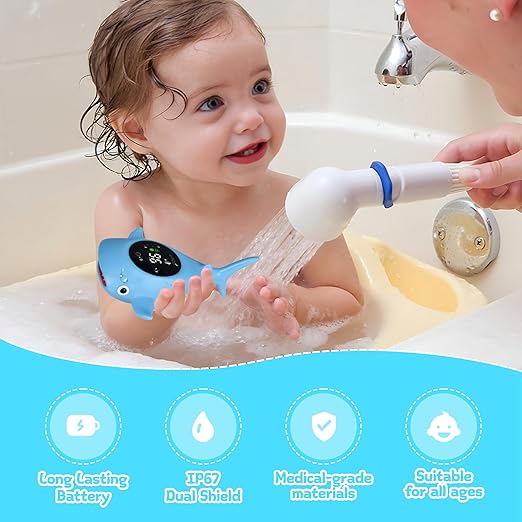 Baby Bath Thermometer with Floating Toys - Digital Water & Room Temperature Monitor, Rechargeable Thermometer with Alerts for Newborn Bath Essentials, Infant Safety