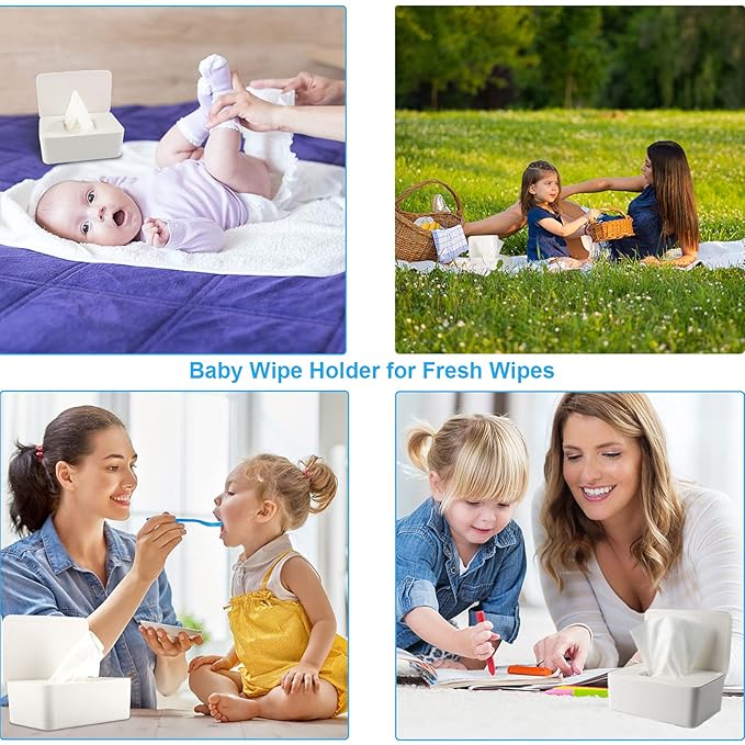 LEQXGO Baby Wipes Dispenser, Wipes Dispenser Baby Wipes Case, Baby Wipe Holder for Fresh Wipes, Non-Slip Wipes Case, Wipe Container with Sealing Design Lid (White)