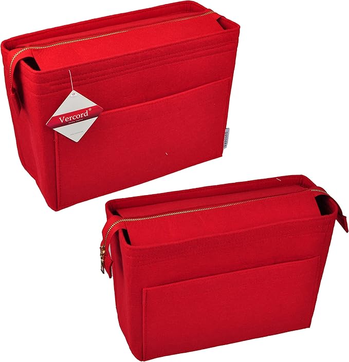 Vercord Felt Zipper Handbag Tote Purse Duffel Backpack Organizer Insert Red Medium