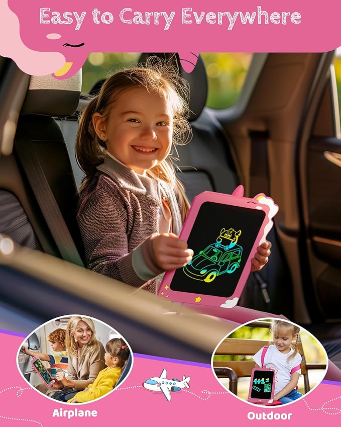 TEKFUN Toddler Boy Toys, 2 Pack LCD Writing Tablet for Kids, Doodle Board Dinosaur Toys, Travel Essentials Toys for 3 4 5 6 Year Old Boys Girls, Easter Birthday Christmas Gifts (8.5inch Green&Pink)