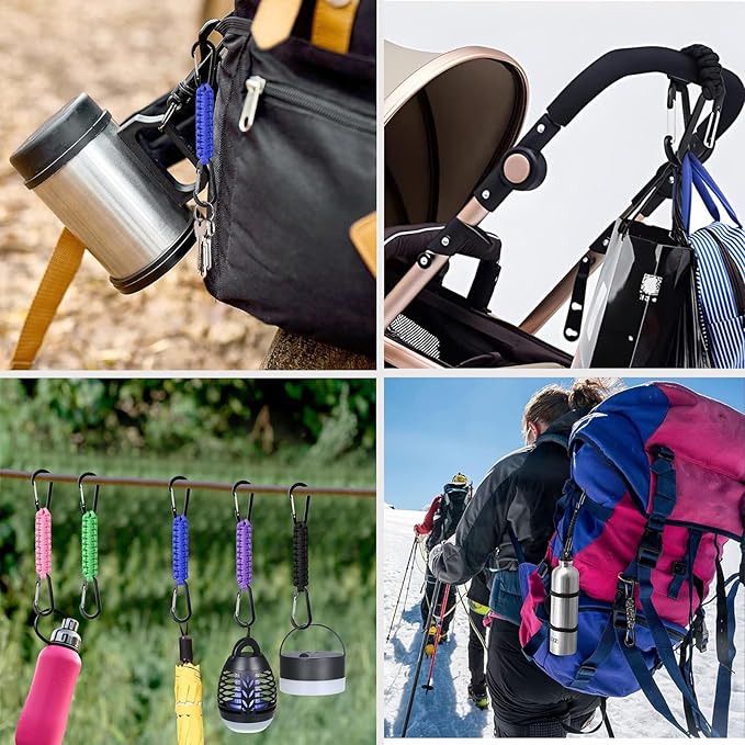 Paracord Keychain Carabiner with Double Hooks Hanger Stroller Hook for Camping Hiking Clip Water Bottle Keys Backpack Tools