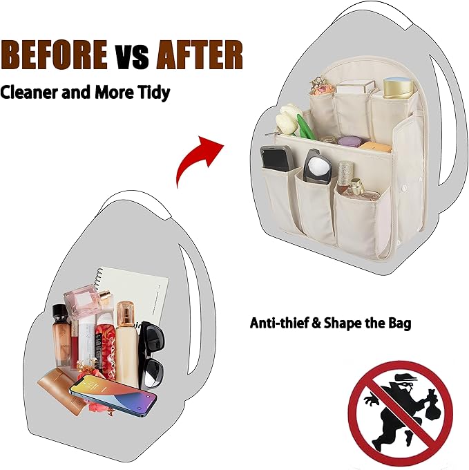 Oxford Fabric Travel Divider Bag Insert - Lightweight, Waterproof Organizer Pouch for Rucksack, Tote, Shoulder Bag (Large)
