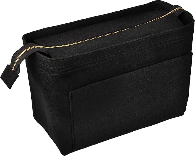 Vercord Felt Zipper Handbag Tote Purse Duffel Backpack Organizer Insert Black Medium