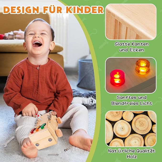 OAKJAR Montessori Schraubendreher Brett, Montessori Busy Board Spielzeug ab 2-6 Jahr, Montessori Activity Board Holzspielzeug Motorikspielzeug Lernspielzeug für Babys Kleinkinder Jungen Mädchen