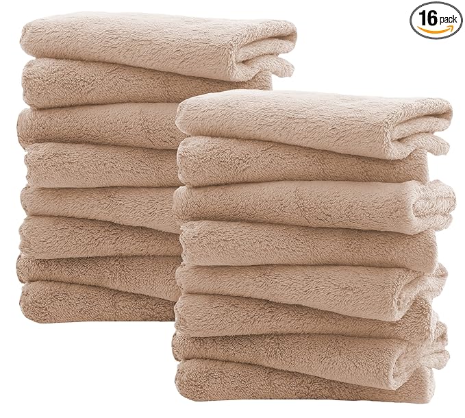 Spotted Play 16 Pack Burp Cloths for Baby - 20" x 10" Ultra Absorbent Coral Fleece Burping Cloths, Newborn Towel - Milk Spit Up Rags - Brown