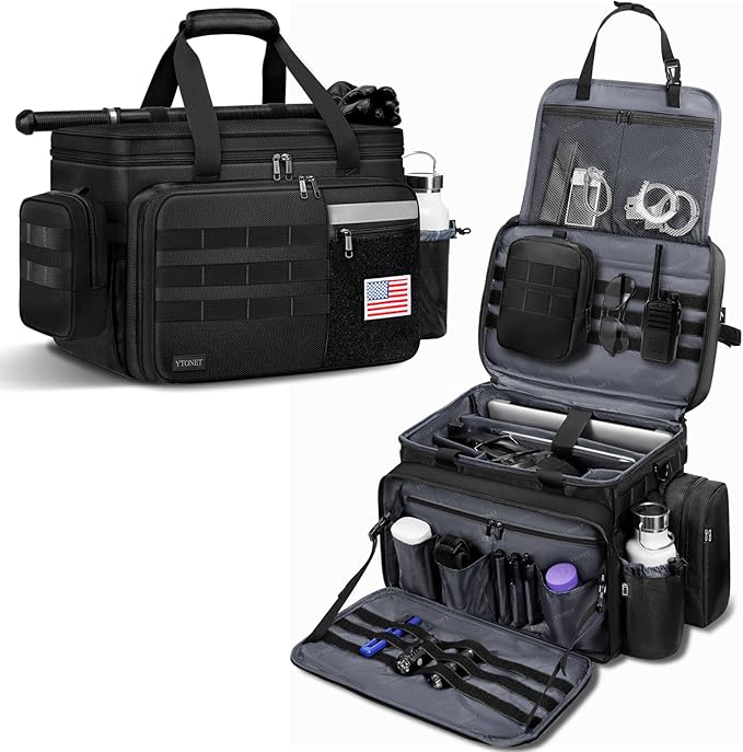 Patrol Bag Law Enforcement, Extra Large Police Gear Bag for Car Front Seat Organizer with a MOLLE Pouch & 15.6In Laptop Layer, Multiple Compartments Police Duty Bags Fit Passenger Seat, Pure Black