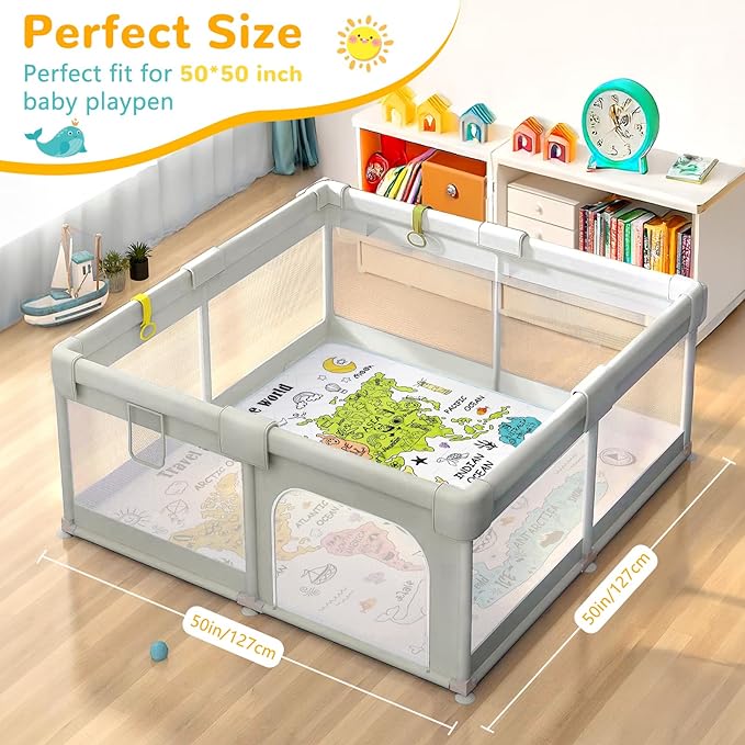 Play Mat for Floor 50 * 50 inch, Extra Thick Soft Cushioning Foam Mat for Kids & Adult, Non Slip & Washable Crawling Mat Padded Play Mat