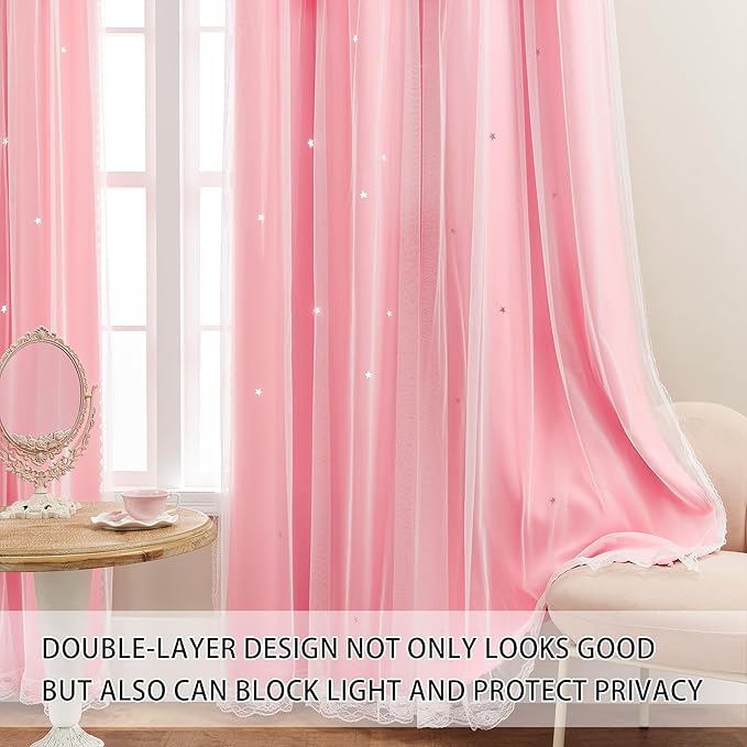 XiDi Pink Curtains for Bedroom Decor, Baby Pink Kids Blackout Curtains for Girls Room, Princess Unicorn Wall Decor Set of 1 Panel, Pink52/120/1