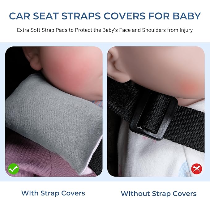 COOLBEBE Car Seat Straps Shoulder Pads for Baby Kids, Super Soft Seat Belt Covers for All Car Seats/Pushchair/Stroller/High Chair(Grey/Pink)
