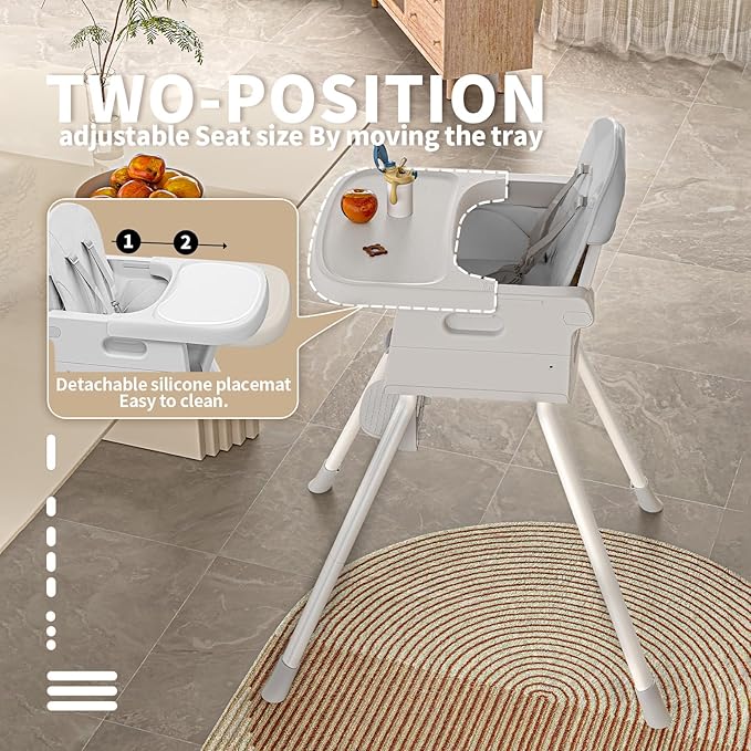 Portable 3 in 1 High Chairs for Babies and Toddlers, Convertible Baby Feeding Chair with Tray, Easy Clean Baby High Chair for Toddler with Foot Rest, Infant Highchairs & Booster Seats with Cush Grey