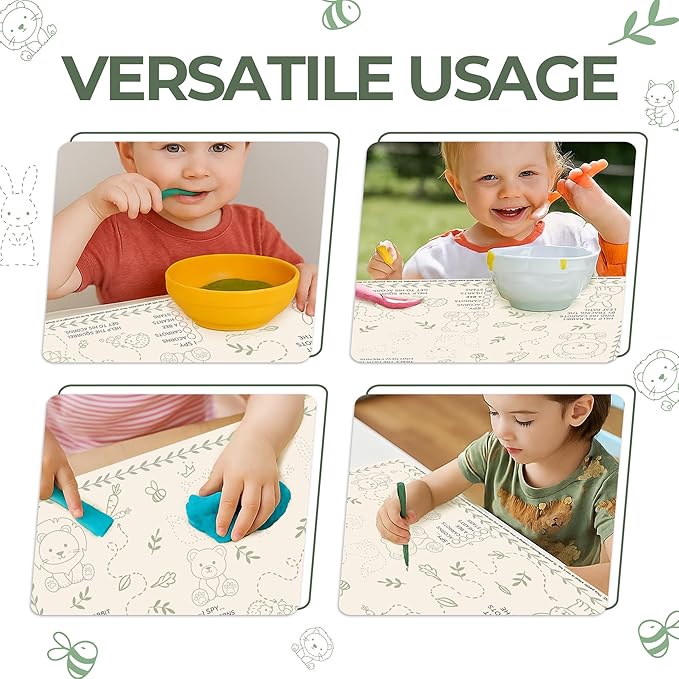 Disposable Baby Placemats (40 Pack) Stick-On Toddler Placemats for Restaurants and Travel Eye Spy Activity Fine Motor Skills Mess-Free Table Mats for Babies and Kids