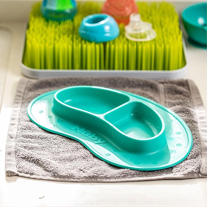Nuby Sure Grip Miracle Mat 2-Section Toddler Plate - Suction Silicone Plate - 6+ Months - Aqua