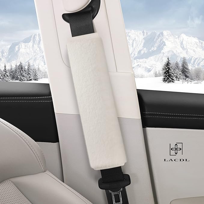 LACDL Extra Long Seatbelt Covers Super Soft Furry for Adults Kids Women & Men, Thick Plush Full Car Seat Belt Cushion, Fluffy Shoulder Pad Protector, Auto Interior Accessories, Off White, 10.5in, 2pcs