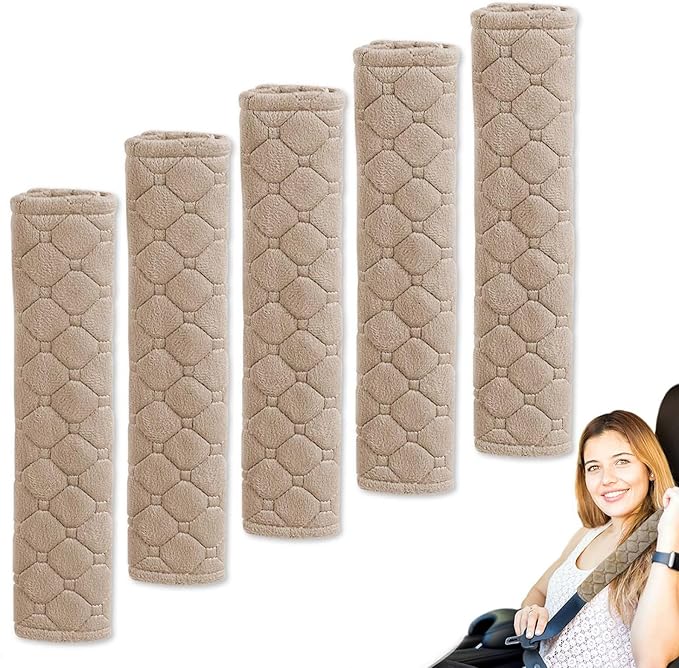 WSSROGY 5 Pack Soft Comfort Car Seatbelt Cover Protector Pads Strap for Protecting Neck and Shoulder (Light Coffee)