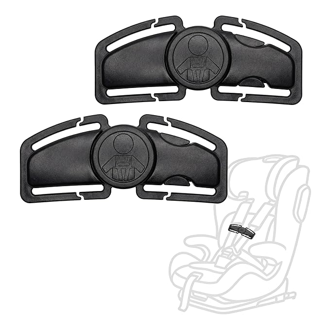 Anti Escape Car Seat Buckle Guard & Chest Harness Clip Lock - Child Safety Buckle Lock for Kids, Toddler, Stroller and Car Seat Belt (Style A, Black 2 Pack)