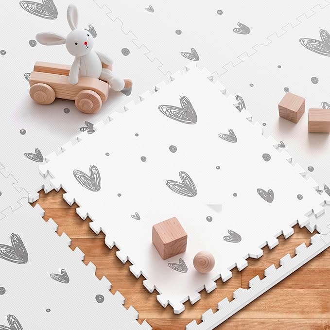 PIGLOG XL Baby Play Mat-72”x 48” Puzzle Play Mat,with 6 Foam Floor Tiles,Interlocking Foam Baby Mat for Babies&Toddlers,Waterproof,Expandable Tiles with Edges,Tummy Time Mat(Love)