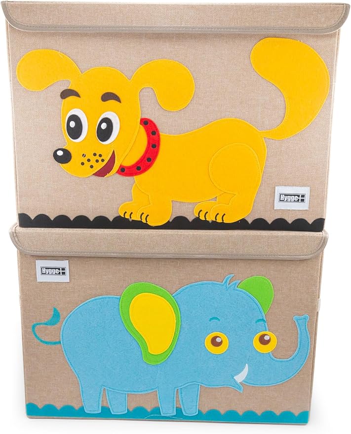 HYGGE + Animial Toy Storage Bin with Lid 20.8" x 13" x 13" Durable fabric & lightweight design. Great for storing toys, books, linens, games, clothing, baby products & more! (Elephant)