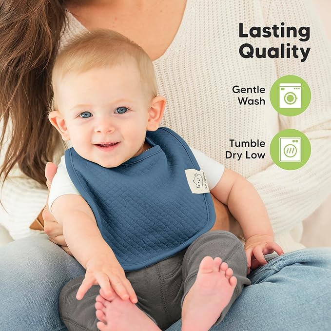 KeaBabies 8-Pack Organic Baby Bibs for Girls, Boys - Quilted Cotton Cloth Baby Drool Bibs for Drooling and Teething Toddler, Newborn, Infant, Soft & Super Absorbent (Hunter)