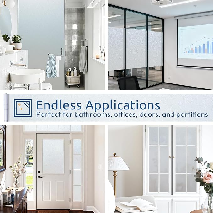 rabbitgoo Frosted Glass Window Privacy Film, No Glue, Anti-Glare Heat Blocking, Easy to Install, Renter Friendly Removable Opaque Bathroom Window Clings for Glass, 17.5 by 78.7 inch