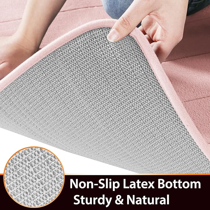Yimobra Bathroom Runner 55"x24", Non Slip Memory Foam Bath Mat, Super Soft Water Absorbent Hallway Carpet, Machine Washable Rug for Vanity Tub Shower, Pink
