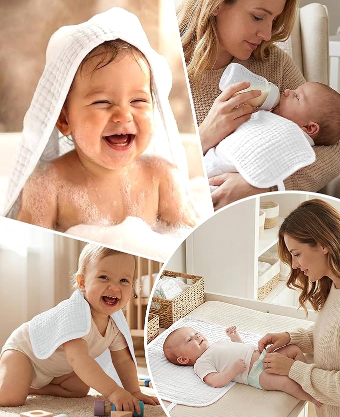 14Pack Muslin Baby Burp Cloths 100% Cotton 20"X10" Soft Absorbent Quick Drying Newborn Drool Baby Face Washcloths