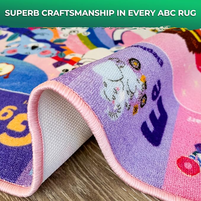 QUOKKA Small Classroom Girl Rug for Kids - 60x41 ABC Rugs for Playroom - Bedroom Alphabet Learning Area Rug - Girls Toddler Rugs Boys and Girls - Kids Room Carpet