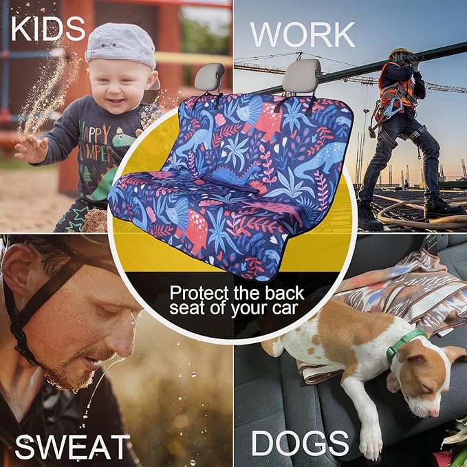 LoyaGour Back Seat Cover for Car Trucks Van SUV,Waterproof Rear Bench Towel Seat Covers for Dogs and Kids,Automotive Backseat Protector (Dinosaur)