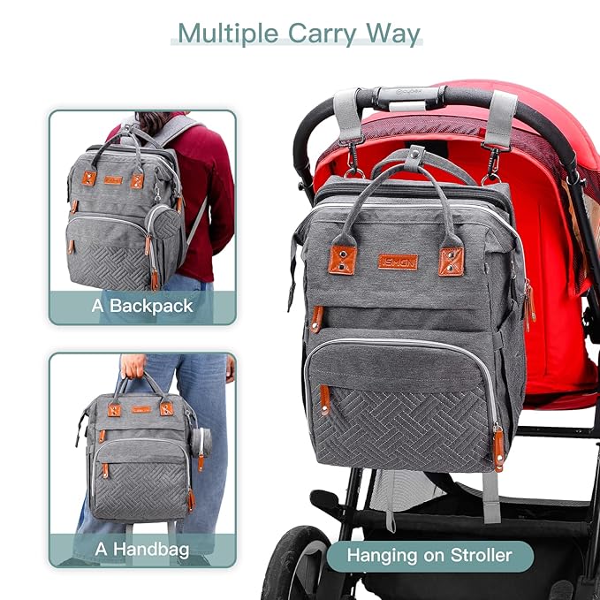 ISMGN Diaper Bag Backpack with Changing Station, Extra Large Diaper Bag, Multifunctional Diaper Bag, Baby Bag, Deep Gray