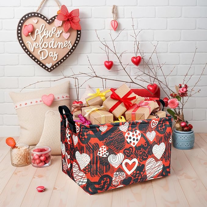 ASKETAM Valentine's Day Basket Gift for Empty Cute Heart Large Storage Bin for Kid and Baby Room Décor (Black and White Creative Love)
