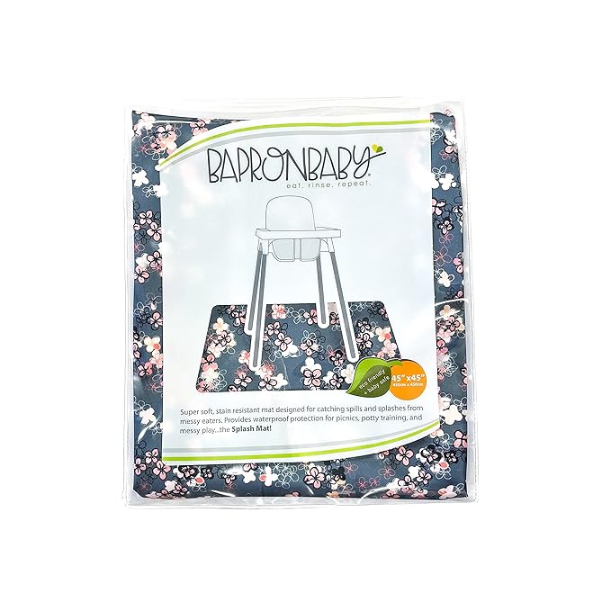 BapronBaby Ditsy Floral Splash Mat - Waterproof Catch-All for Under High Chairs, Floors, Tables, Playtime or Arts & Crafts - Machine Washable - 45" x 45”
