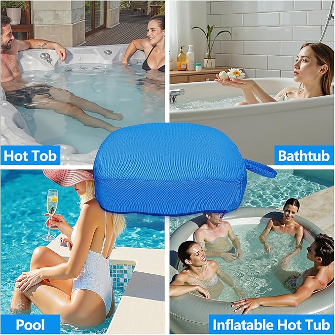Hot Tub Booster Seat for Adults, 5 Inch Thick Supportive Spa Sit Cushion for Inflatable Bathtub, Shower Pillow with Non-Slip Bottom Pool Use Ocean Blue