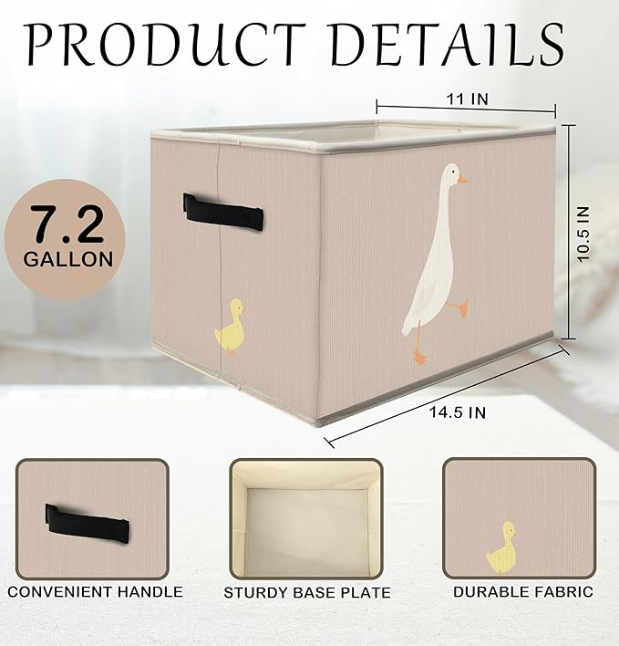FDHSPAAM Cute Duck Nursery Storage Bins Box with Handles, Rustic Beige Farm Animal Collapsible Fabric Storage Basket Box Organizer for Bedroom Bathroom Clothes Toys Books