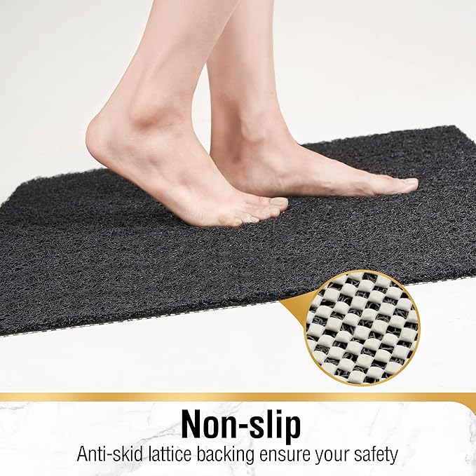 HITSLAM Non Slip Bathtub Mat 24 x 32 Inch, Extra Long Bath Mat for Tub, Soft PVC Loofah Shower Floor Mat with Drain, Quick Drying Bathroom Tub Mat for Wet Area, Without Suction Cup, Black