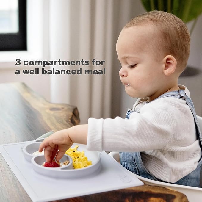 ezpz Happy Mat (Blush) - 24 Months+ - 100% Silicone Suction Placemat + Divided Plate with Three Compartments - Toddler + Preschool Essentials