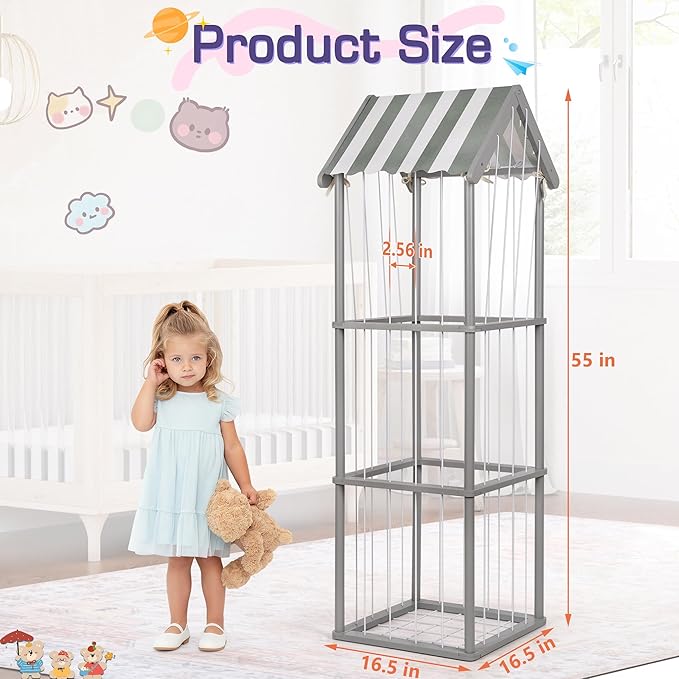 Edudif Stuffed Animal Storage, Space Saving Vertical Stuffed Animal Holder Wood, Easy Assembly Cottage-Style Plush Toys Organizer for Bedroom & Playroom (Gray, Large)