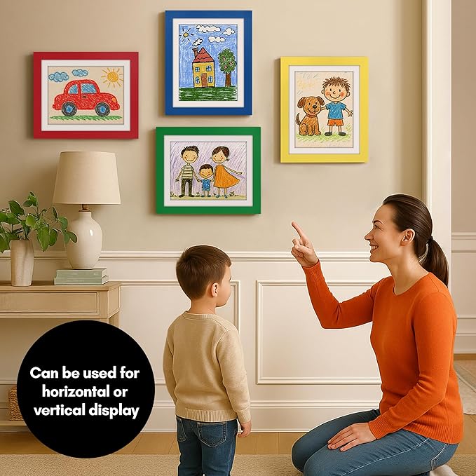 Americanflat - 4 Pack - Kids Artwork Frame Changeable (Multicolor) - Magnetic Door Holds 100 Art Pieces - 8.5x11 Letter Size Display with Mat or 10x12.5 Without Mat - My Mini Masterpiece
