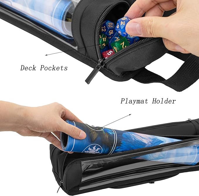 Clear Playmat Tube Case Compatible with TCG/MTG Mat, Gaming Playmat Tube Storage Bag with Dice Holder for 2 PCS W14” X L24” Playmats, Card Game Play Mat Container Bag with Adjustable Shoulder Strap