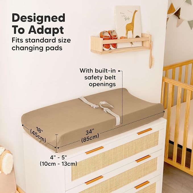 2-Pack Baby Changing Pad Cover for Girl, Boy - 34x18 Soft Viscose Derived from Bamboo Baby Diaper Changing Table Pad Cover Sheets, Neutral, Snug Fit Nursery Diaper Change Sheets (Pecan)