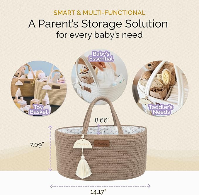 Yunioo Baby Diaper Caddy Organizer, Portable Nursery Storage Basket with Sturdy Handle Diaper Caddy Basket, Car Caddy for Diapers and Baby Wipes, Newborn Essentials