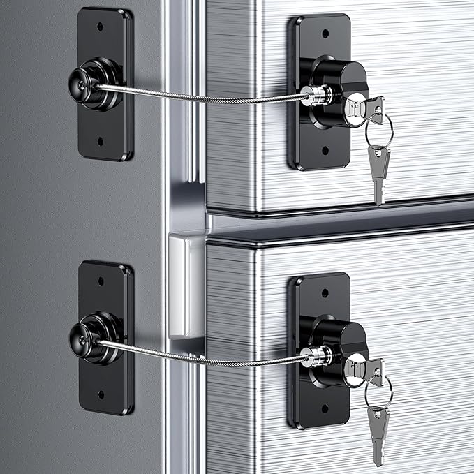 2 Pack Refrigerator Door Lock with Adhesive, No Tools Required, Child Proof Fridge Door Lock for Kids and Pets, Self Adhesive Latch for Freezer, Cabinets, Drawers, Windows (Patent)